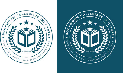 Book collegiate education school and academy emblem logo design 