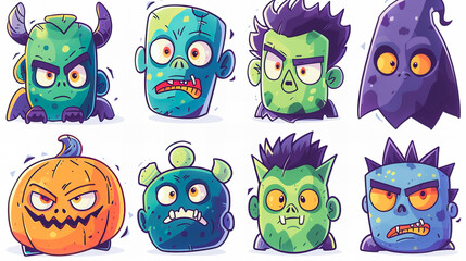 cute frankenstein stickers collection - obrazy, fototapety, plakaty
