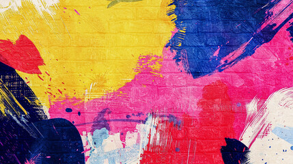 Abstract graffiti on brick wall. Paint splash, colorful background, texture