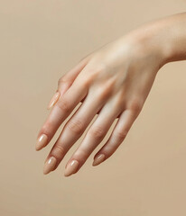 Female hand with manicure on beige background