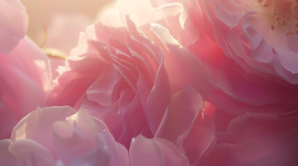 Delicada rosa rosa capturada com luz natural suave usando uma lente macro para destacar os detalhes intricados - obrazy, fototapety, plakaty