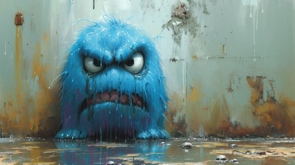 Angry Blue Monster, Furious Fiend, Raging Beast, Cranky Creature. - obrazy, fototapety, plakaty
