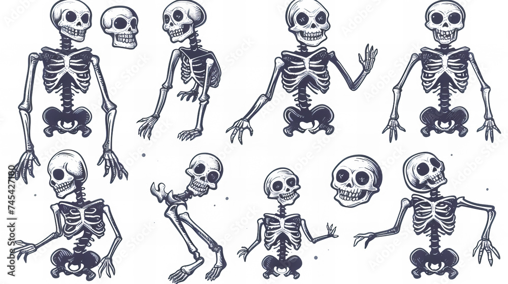 Wall mural funny comic skeleton stickers collection