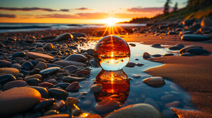 glass transparent ball at sunset