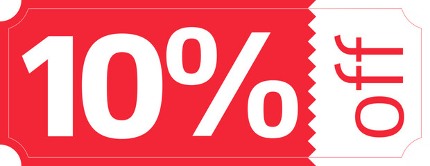 10% off discount label in red and white color. Ticket format
