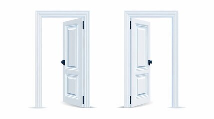 A vector illustration on a white background depicts realistic open and closed doorways, serving as abstract house elements