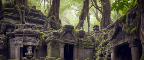 old ancient  ruins deep in the jungle - obrazy, fototapety, plakaty