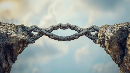 A bridge formed by interlocking hands, symbolizing connection and overcoming obstacles.