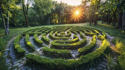 A maze with a clear path leading to the center, representing problem-solving, guidance, and success in navigation. - obrazy, fototapety, plakaty