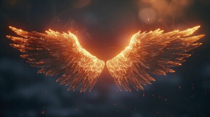 A pair of radiant wings ascends, symbolizing liberty, growth, and reaching lofty aspirations. - obrazy, fototapety, plakaty