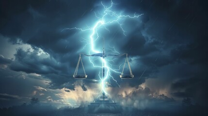 A thunder strike above a minimal scale, symbolizing the balancing act between risk and reward in business investments.