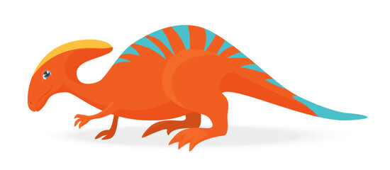 Cute dinosaur Parasaurolophus with quirky fancy orange color vector illustration