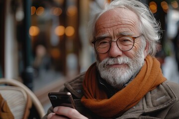 Senior man navigating a modern smartphone