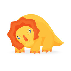 Cute yellow dinosaur, baby Triceratops with funny face and horn vector illustration