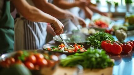 Farm-to-Table Cooking Class with a group of people participating in a cooking class using...