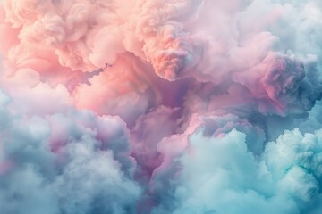 an ethereal cloudscape where sunlight illuminates various clouds, creating a mesmerizing play of vibrant colors. The soft and fluffy texture of the clouds gives the image a fairy-tale atmosphere.