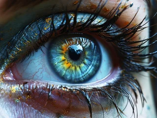 Möbelaufkleber Sharp macro shot of an eye with blue and gold iris, hinting at a deep gaze. Generative AI © ImageFlow