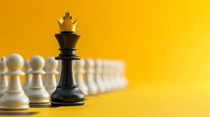  Black king chess piece with golden crown on vivid yellow background. Leadership concept © ImageFlow