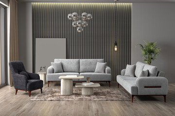3D rendering of modern living room .modern furniture set.