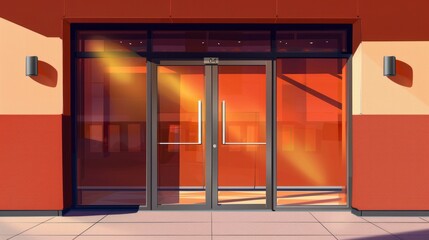 Vector graphics featuring transparent double glass doors commonly found in shopping centers or offices