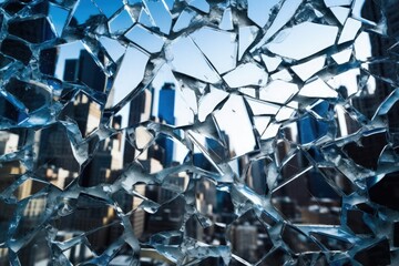 Shattered Glass Fragments, Surreal Urban Reflections