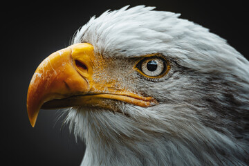 Bald Eagle (Haliaeetus leucocephalus) detail of the head of this predator