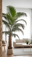 Fototapeta premium Beautiful large palm in the area. one element of the interior design