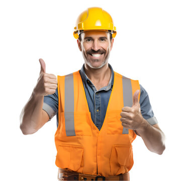 Handsome smiling contractor. Builder Isolated on transparent background	