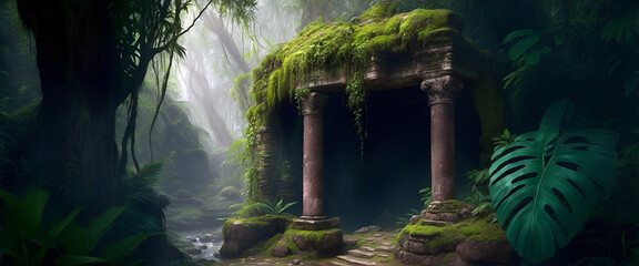 old ancient  ruins deep in the jungle
 - obrazy, fototapety, plakaty