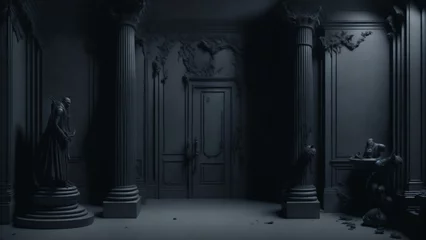 Cercles muraux Vielles portes Gothic interior, ornate door with dark decor, eerie ambience, symmetrical composition 16:9