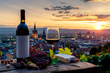 City Sunset View with Wine and Cheese Spread