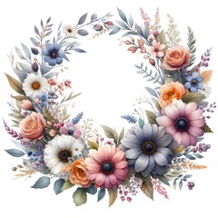 Obraz premium White Environment with Watercolor Style Blossom Wreath