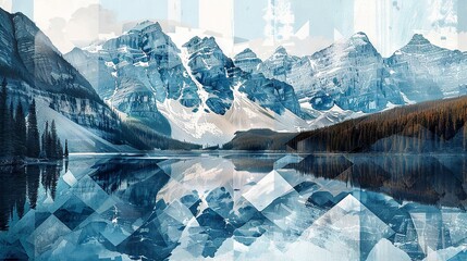 Collage featuring a B&W photo of the Canadian Rockies, with icy blues and forest greens, highlighting the grandeur of Canada's wilderness.

 - obrazy, fototapety, plakaty