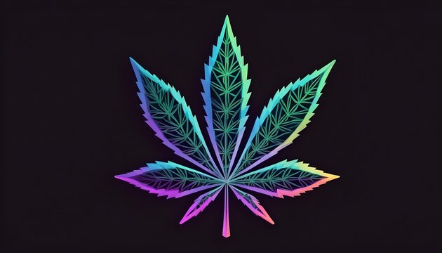 Holographic cannabis leaf artwork on black background