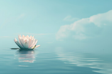 Water Lily in Tranquil Waters - Minimalist Nature Scene with Zen-Inspired Calmness