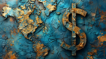 Obraz na płótnie Canvas Stylized Dollar Sign on Textured Globe Background