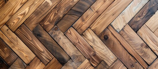 A detailed view showcasing the intricate patterns of a wooden parquet floor, highlighting the natural materials warm tones and texture.