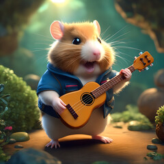 a cute hamster playing a guitar