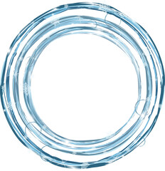 Round ice frame with snow, snowflakes, blizzard. Christmas, New Year. Blue round frame. on transparent, png