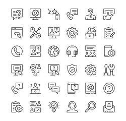 Technical support icons set. Vector line icons. Black outline stroke symbols