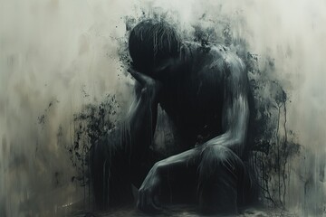 Obraz premium A man who has experienced grief and depression looks morally depressed. Concept of depressive experiences