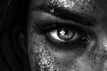 Schilderijen op glas Close up of woman's eye, black and white © dustbin_designs