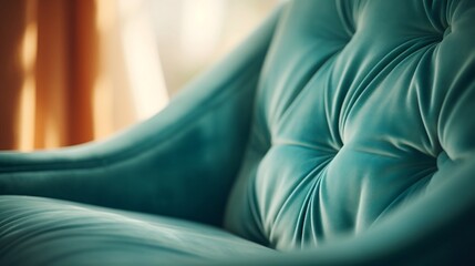 Blue Velvet Armchair with Tufted Backrest and Armrests
