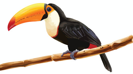 Tucan Exotic Bid on Stick Isolated on White Background