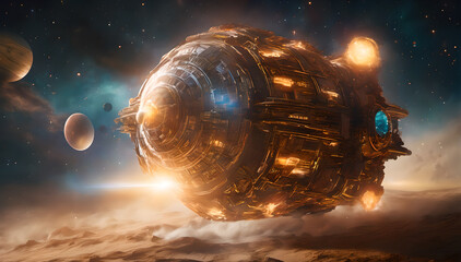 a giant spaceship in space, sci-fi scene