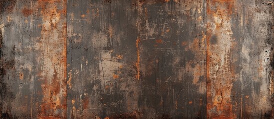 A weathered metal surface covered in rust creates a textured background, with a distinctive horizontal stripe cutting across the frame. The rust adds character and depth to the composition.