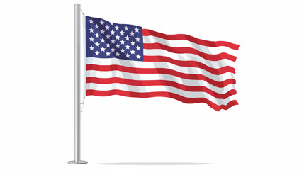 United States American Flag in Pole Isolated on White