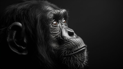 black and white portrait of a chimpanzee or gorilla
