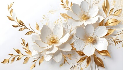 Golden floral painting abstract background.Decorative relief wallpaper. 