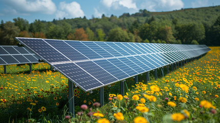 solar panels on a field of sunflowers